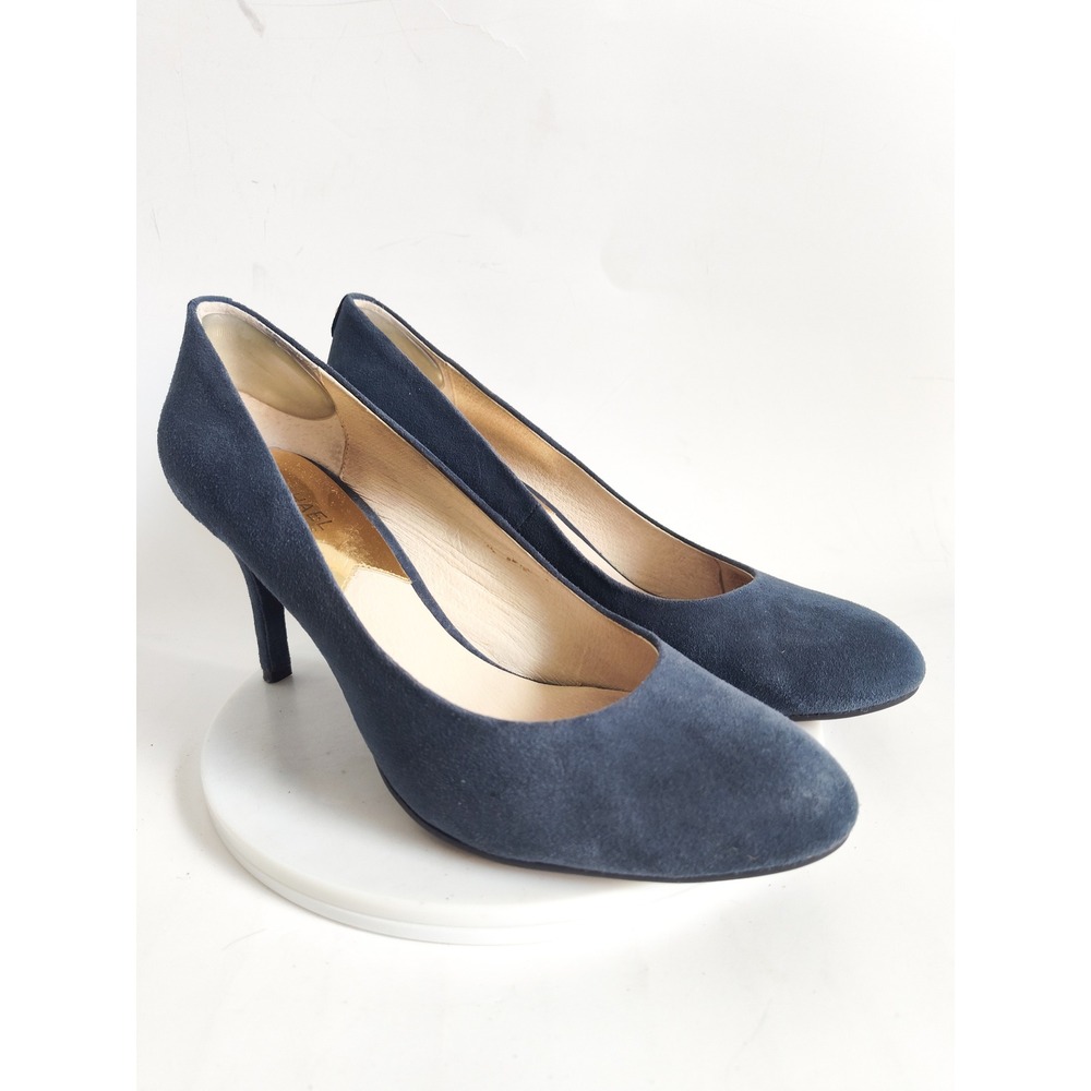 Michael Kors Pumps 9.5 Navy Blue Suede Round Toe Stiletto Heels Career Logo Chic